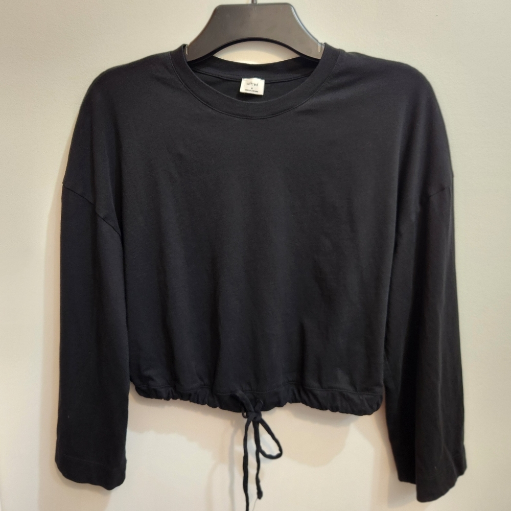 Aritzia Black Cropped Drawstring Long-Sleeve Top